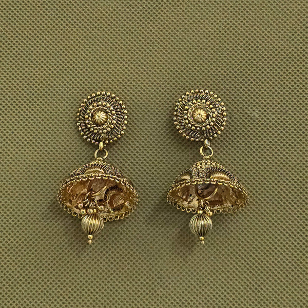 226090 Antique Jhumki With Gold Plating