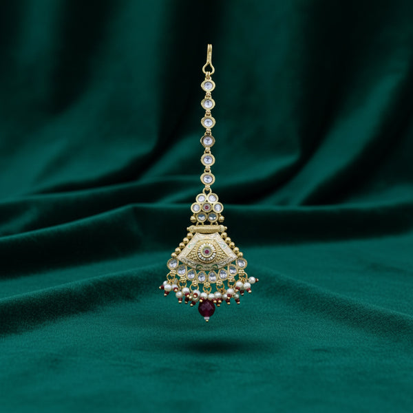 226143 Antique Meenakari Tikka With Matte Gold Plating