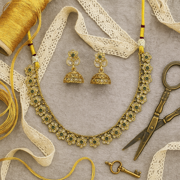 226399 Antique Classic Necklace With Mehndi Plating