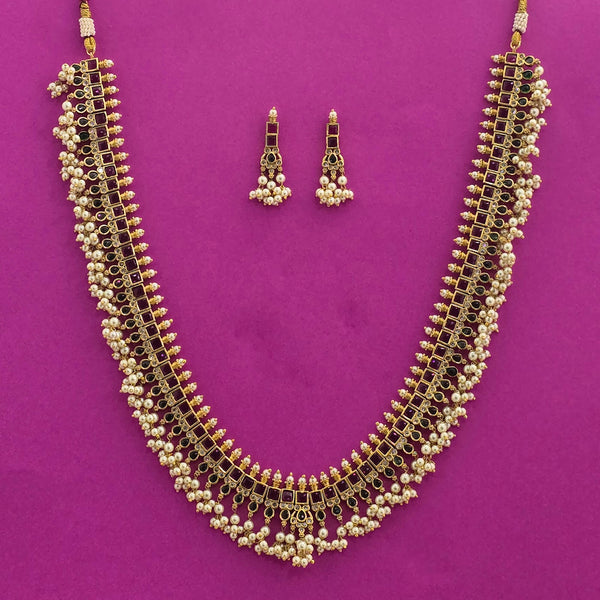 226702 Antique Long Necklace With Matte Gold Plating