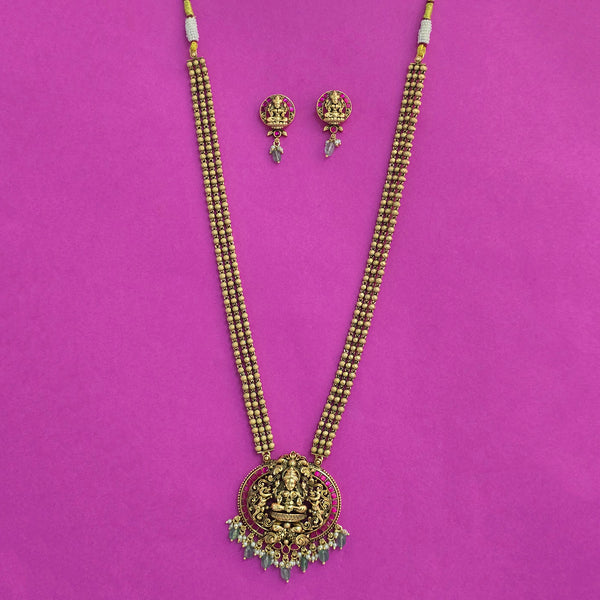226734 Antique Long Necklace Set With Matte Gold Plating