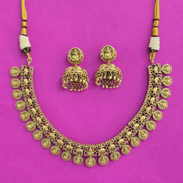 226760 Antique South Indian Necklace Set With Matte Gold Plating