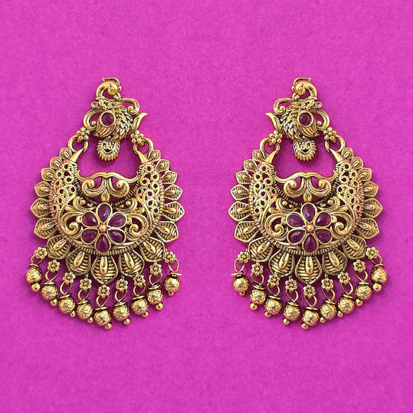 226767 Antique Peacock Earring With Matte Gold Plating