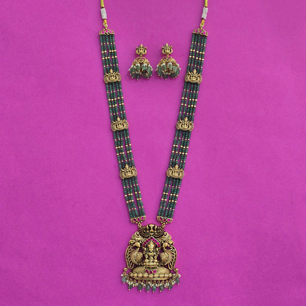 226770 Antique South Indian Necklace Set With Matte Gold Plating