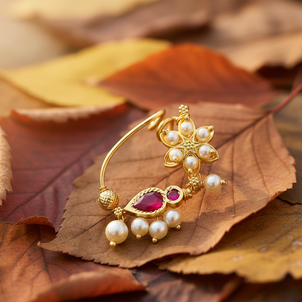 226908 Antique Moti Nose Ring With Gold Plating