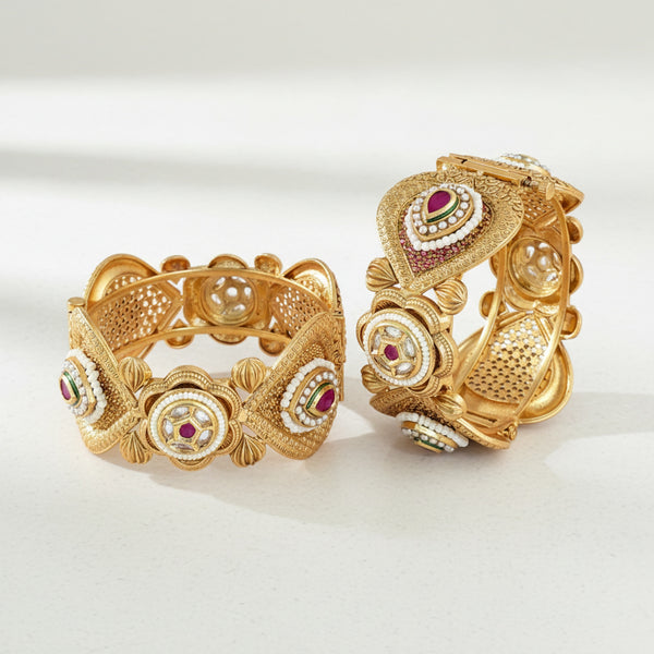 226939 Antique Openable Bangles With Matte Gold Plating