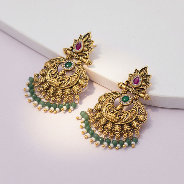 227173 Antique Temple Earring With Matte Gold Plating