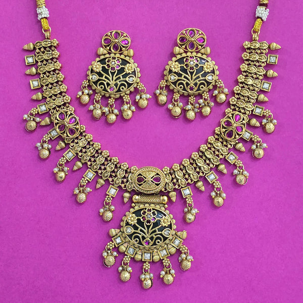 227180 Antique Classic Necklace Set With Matte Gold Plating