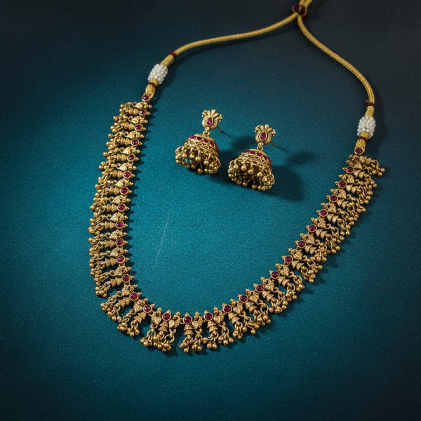 227185 Antique Classic Necklace Set With Matte Gold Plating