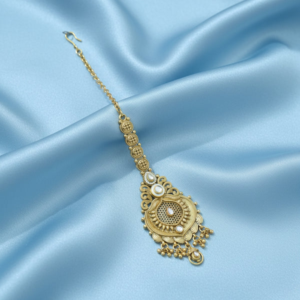 227196 Antique Meenakari Tikka With Matte Gold Plating