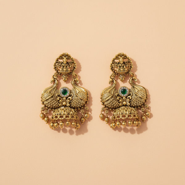 227198 Antique Temple Earring With Matte Gold Plating