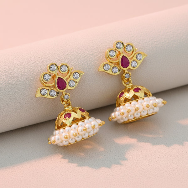 227226 Antique Jhumki With Gold Plating