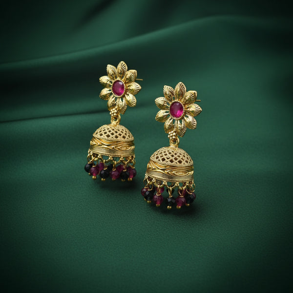 227291 Antique Jhumki With Gold Plating