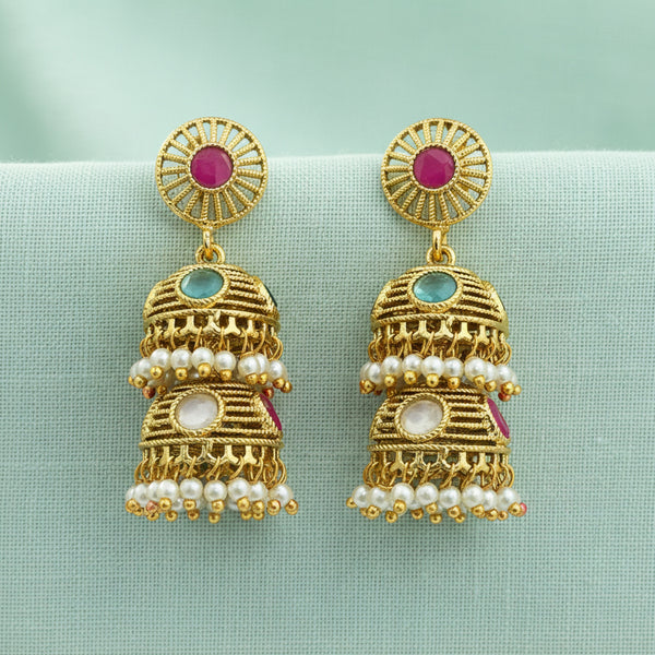 227296 Antique Jhumki With Gold Plating