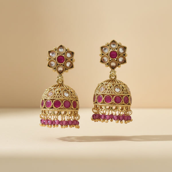 227299 Antique Jhumki With Gold Plating