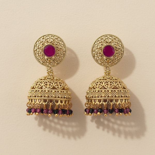 227300 Antique Jhumki With Gold Plating