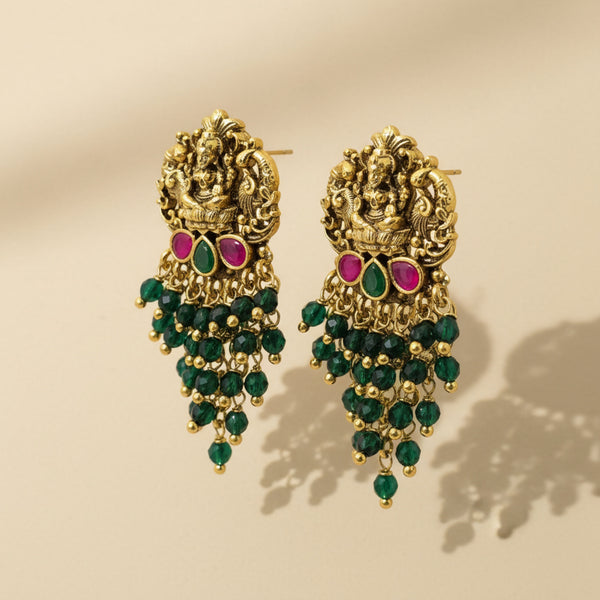 227325 Antique Temple Earring With Matte Gold Plating