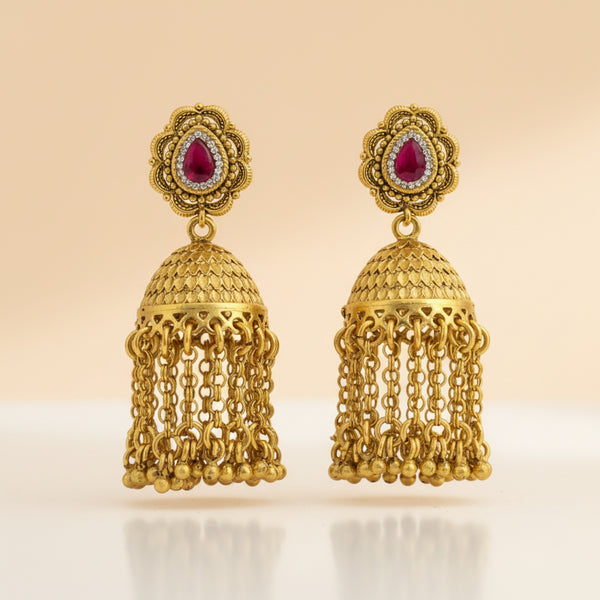 227340 Antique Jhumki With Matte Gold Plating