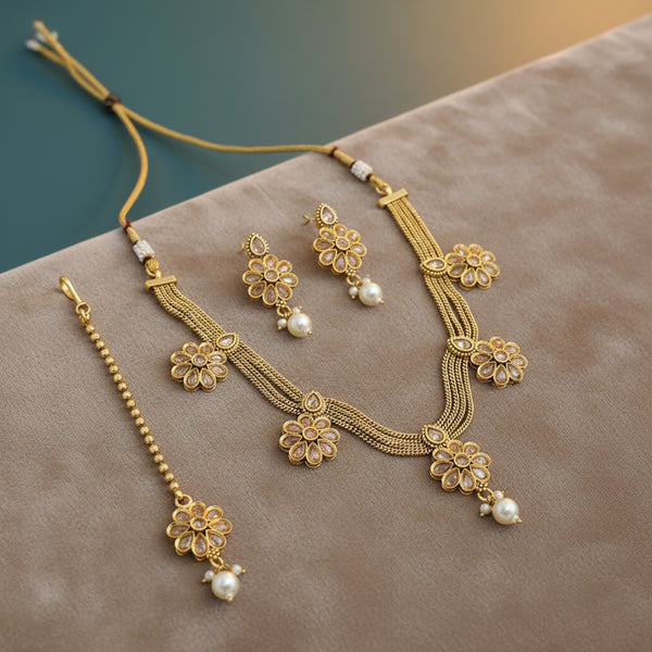 227383 Antique Moti Necklace Set With Gold Plating