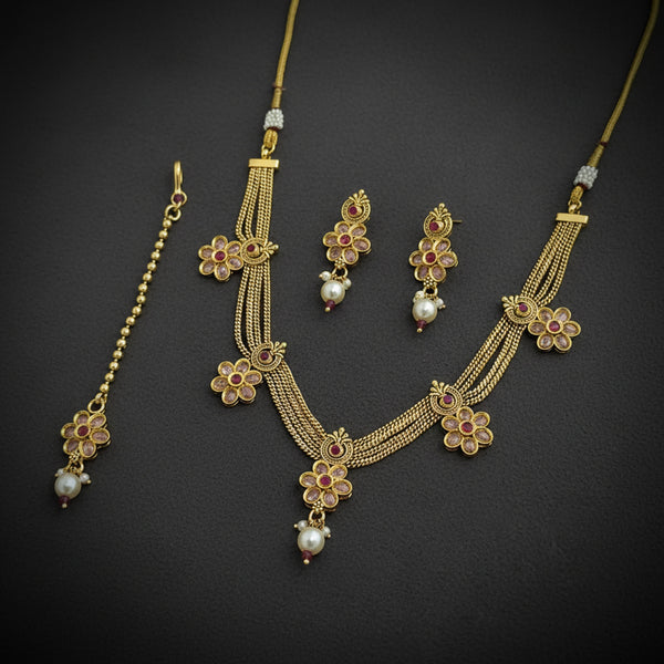 227385 Antique Moti Necklace Set With Gold Plating