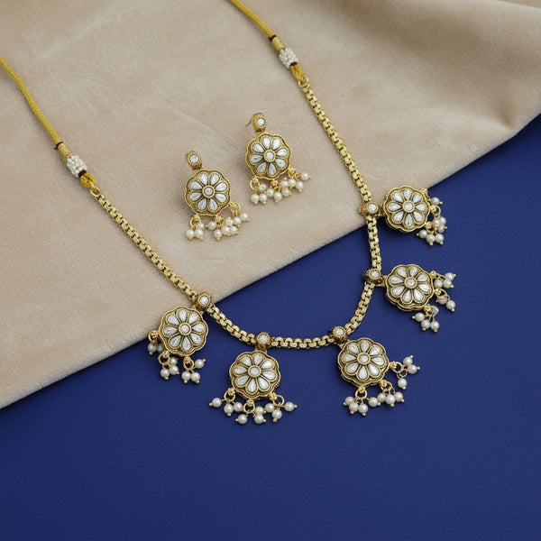 227437 Antique Moti Necklace Set With Gold Plating