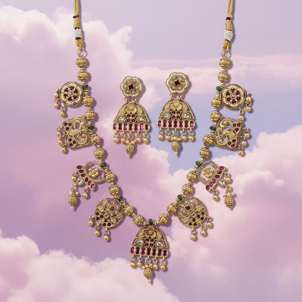 227519 Antique Classic Necklace Set With Matte Gold Plating