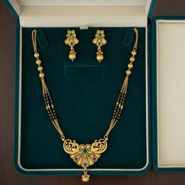 227609 Antique Classic Mangalsutra With Matte Gold Plating