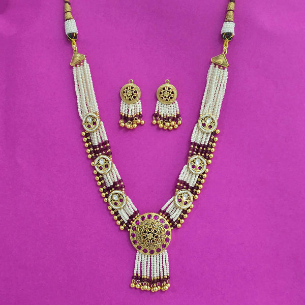 227655 Antique Moti Necklace With Matte Gold Plating