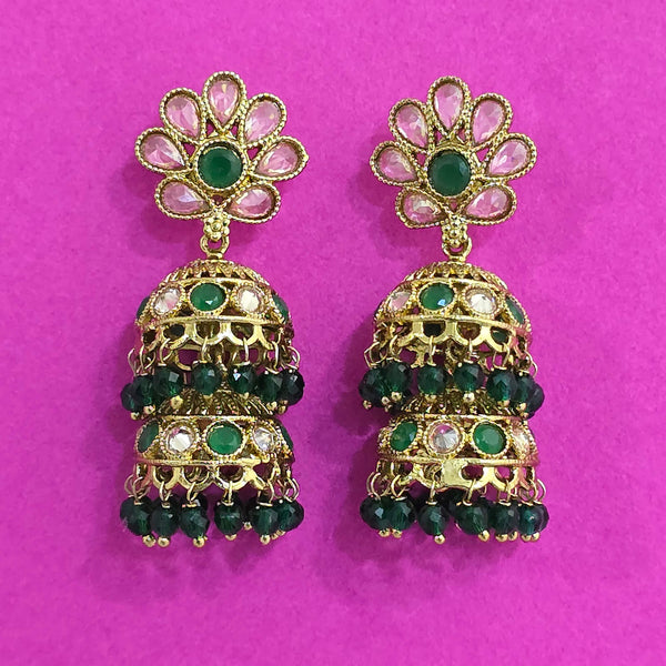 227670 Antique Jhumki With Mehndi Plating