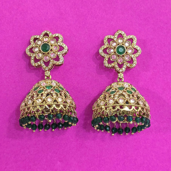 227671 Antique Jhumki With Mehndi Plating