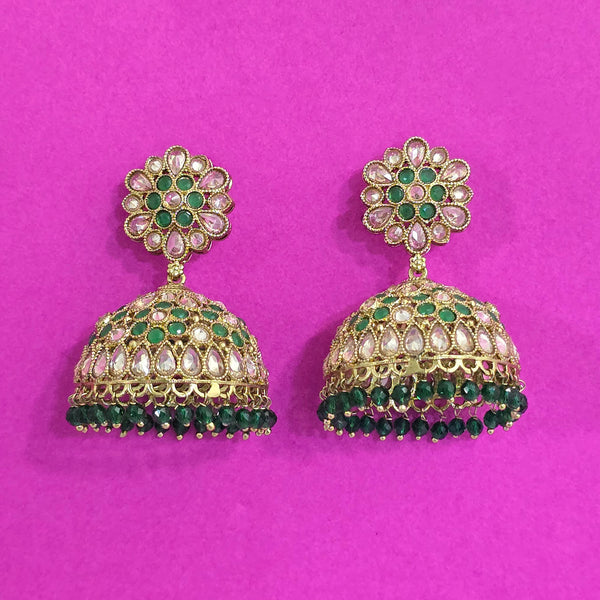 227675 Antique Jhumki With Mehndi Plating