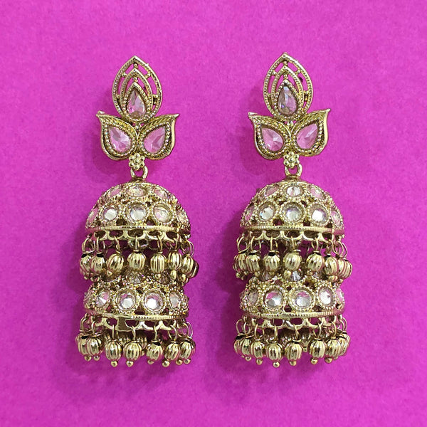 227681 Antique Jhumki With Mehndi Plating