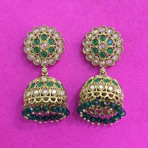 227686 Antique Jhumki With Mehndi Plating