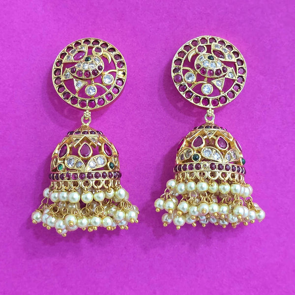 227704 Antique Jhumki With Gold Plating