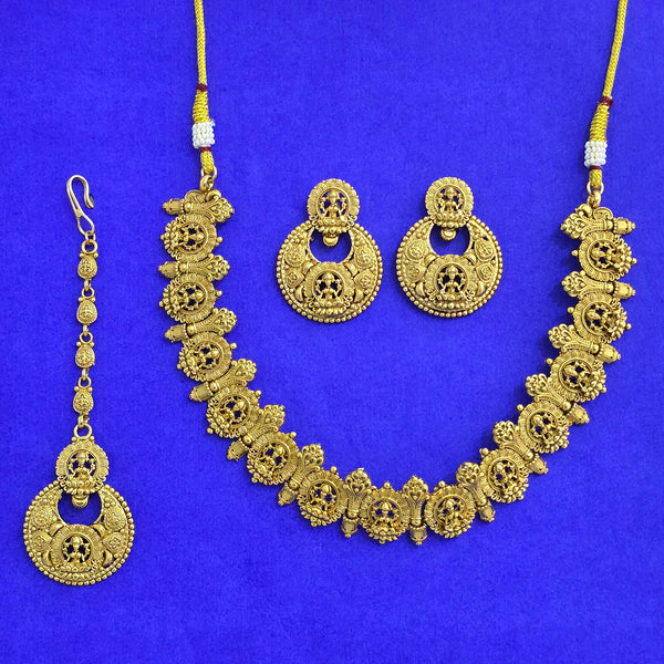 227909 Antique Temple Necklace Set With Matte Gold Plating