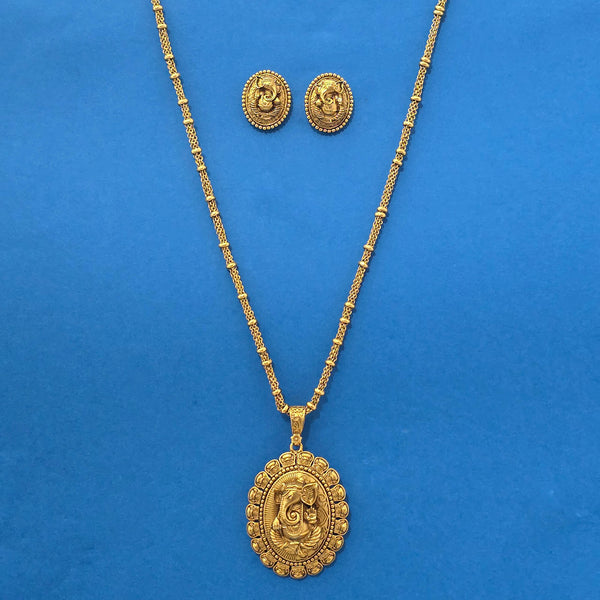 227910 Antique Temple Pendant Set With Matte Gold Plating