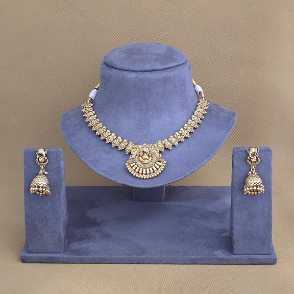 228086 Antique Temple Necklace With Matte Gold Plating