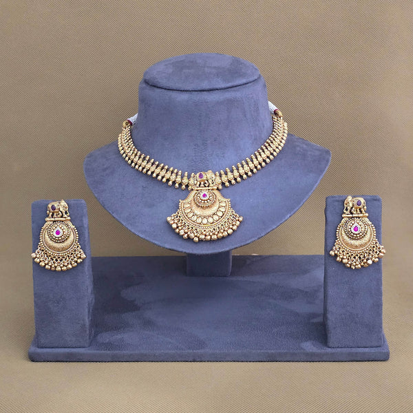 228088 Antique Classic Necklace With Matte Gold Plating