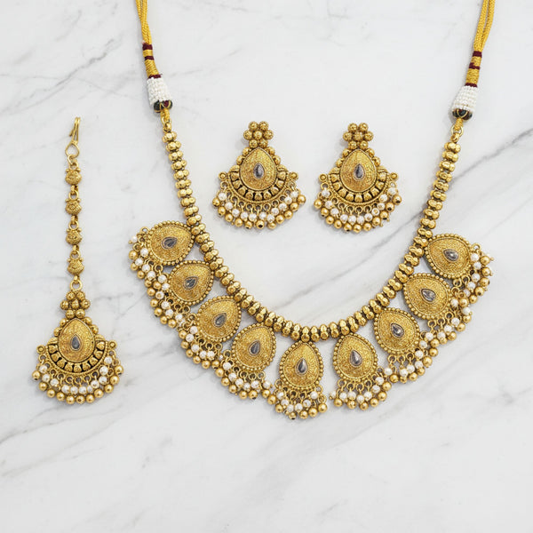 228203 Antique Moti Necklace With Gold Plating