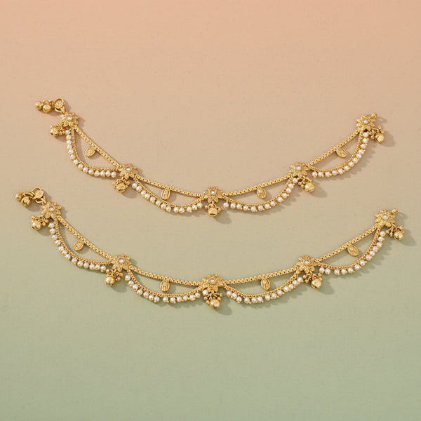 228217 Antique Moti Payal With Gold Plating