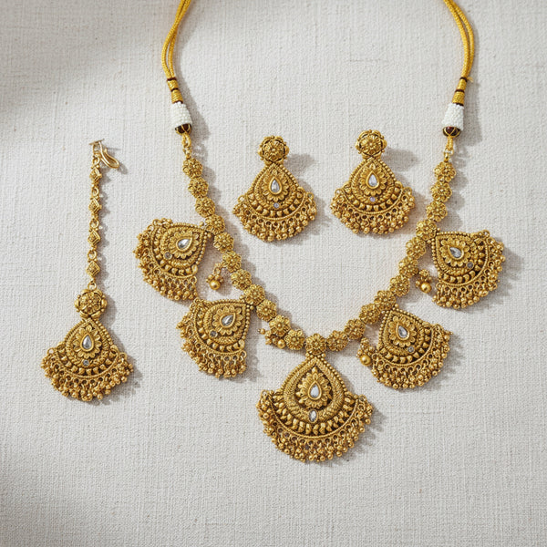 228242 Antique Classic Necklace Set With Matte Gold Plating