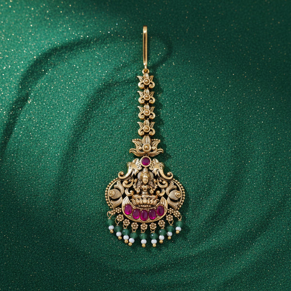 228244 Antique Temple Tikka With Matte Gold Plating