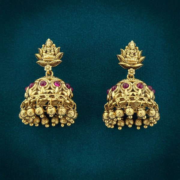 228250 Antique Temple Earring With Matte Gold Plating
