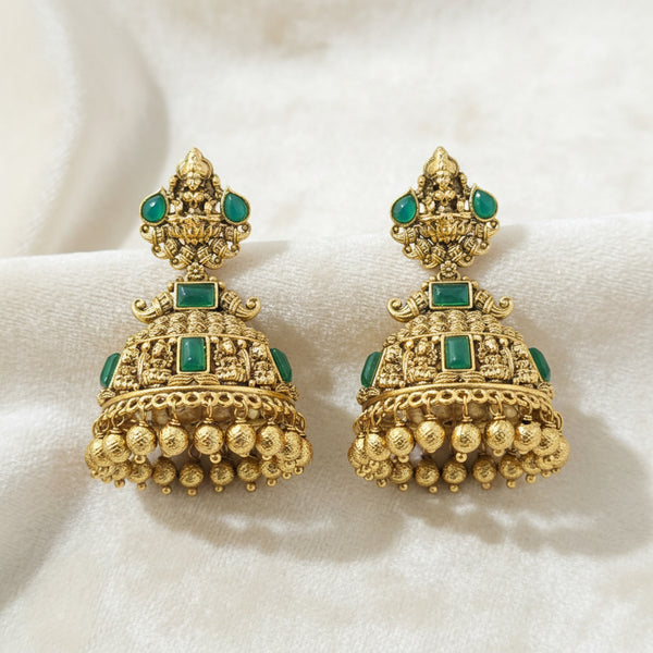228253 Antique Temple Earring With Matte Gold Plating