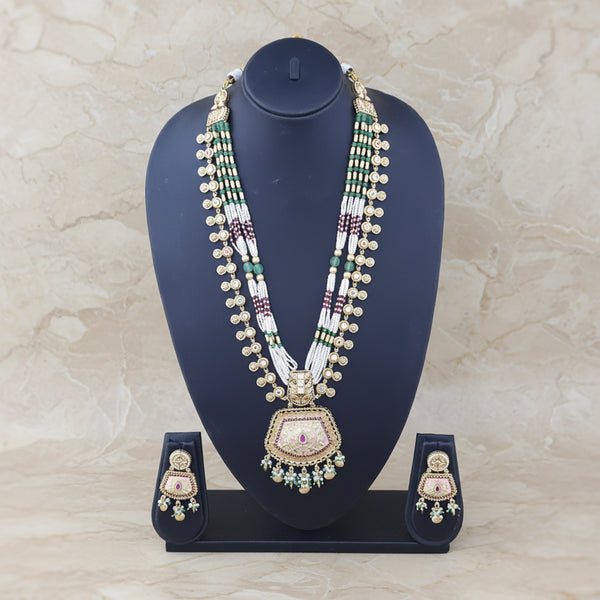 228310 Antique Meenakari Pendant Set With Gold Plating