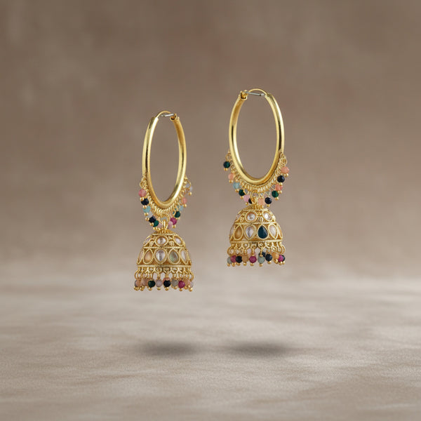 228355 Antique Jhumki With Gold Plating