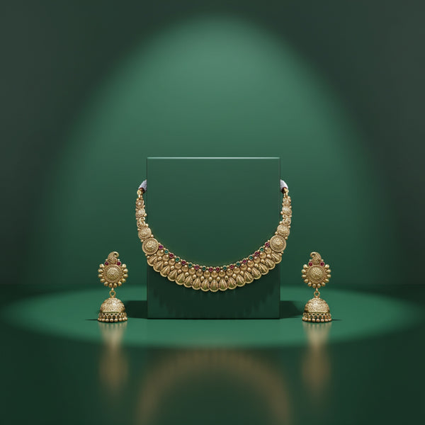 228376 Antique Classic Necklace Set With Matte Gold Plating