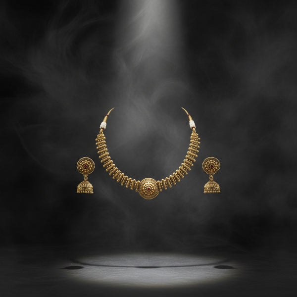 228379 Antique Classic Necklace Set With Matte Gold Plating