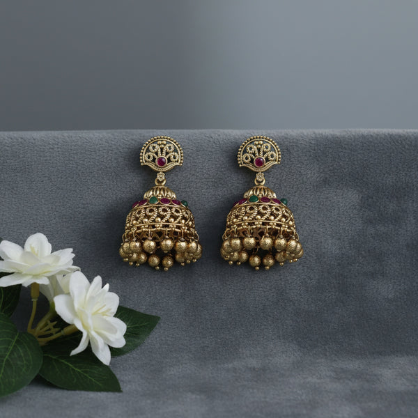 228383 Antique Jhumki With Gold Plating