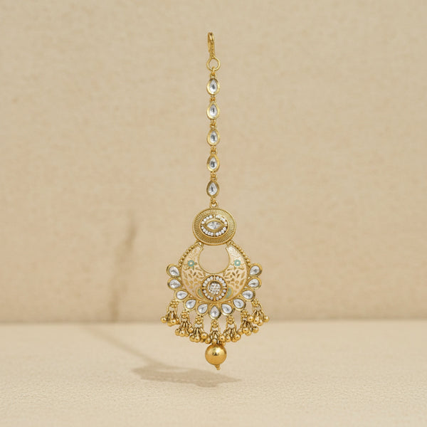 228427 Antique Meenakari Tikka With Gold Plating